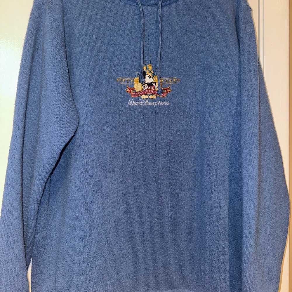 RARE Disney 50 years of Disney theme parks embroidered pullover sweater